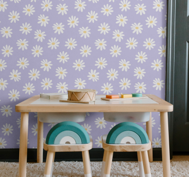 Behang bloemen Witte eenvoudige bloemen op lila - TenStickers
