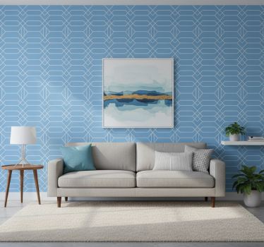 Behang geometrisch blauwe lijnen - TenStickers