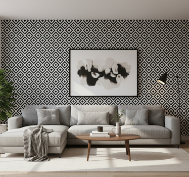 Behang geometrisch gedurfde zwart-witte patroon - TenStickers