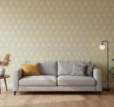 Behang geometrisch geel en grijs patroon - TenStickers