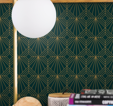Behang geometrisch stijlvol groen en gouden patroon - TenStickers