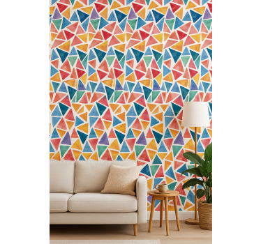 Behang geometrisch vrolijke kleurrijke driehoeken - TenStickers