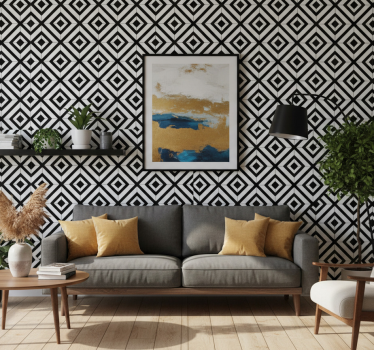 Behang geometrisch zwart-witte diamanten - TenStickers