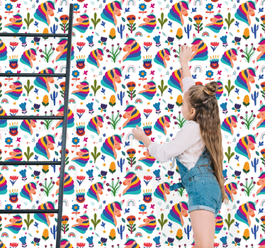 Behang kinderkamer Eenhoornpatroon met bloemen - TenStickers