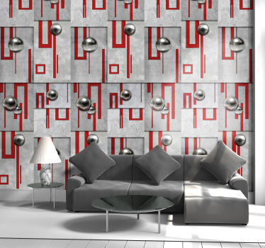 Vinyl behang betonlook Rood wit moderne kunst beton - TenStickers