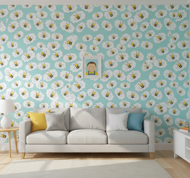 Behangpapier kinderkamer wolken en bijen - TenStickers