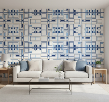 Behang vierkantjes geometrische vormen blauw - TenStickers