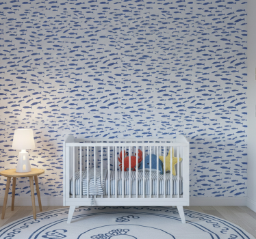 Behangpapier kinderkamer blauw vissen op witte achtergrond - TenStickers