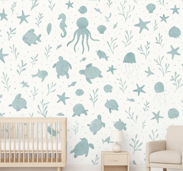 Behangpapier kinderkamer blauw-wit maritiem thema - TenStickers