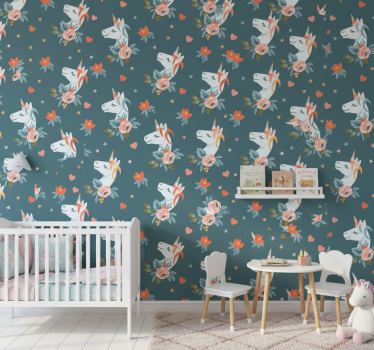 Behangpapier kinderkamer blauwe betoverende eenhoorns - TenStickers