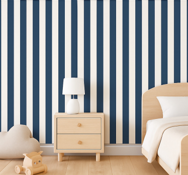 Behangpapier kinderkamer blauwe en witte dikke strepen - TenStickers