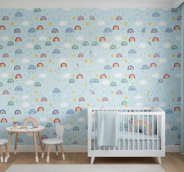 Behangpapier kinderkamer blauwe regenbogen en wolken - TenStickers