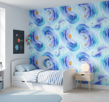 Behangpapier kinderkamer galaxy stijl lichtblauw - TenStickers