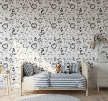 Behangpapier kinderkamer grijze zoo dieren - TenStickers