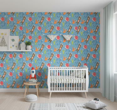 Behangpapier kinderkamer kleurrijke bosdieren astronauten - TenStickers