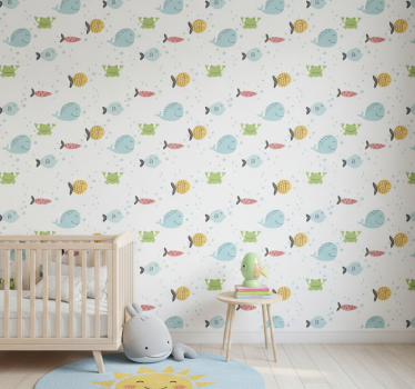 Behangpapier kinderkamer kleurrijke vissen op wit - TenStickers