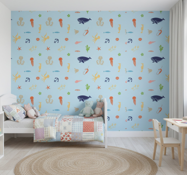 Behangpapier kinderkamer minimalistische zeedieren - TenStickers