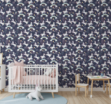 Behangpapier kinderkamer roze bloemen eenhoorns - TenStickers