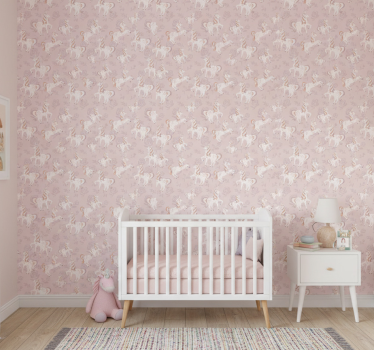 Behangpapier kinderkamer roze eenhoorn met bloemen - TenStickers