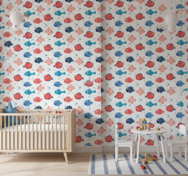 Behangpapier kinderkamer roze en blauwe vissen - TenStickers
