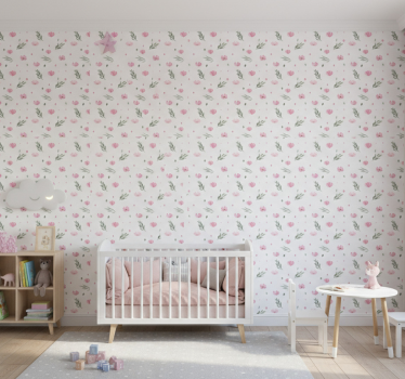 Behangpapier kinderkamer roze minimalistische bloemetjes - TenStickers