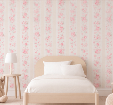 Behangpapier kinderkamer roze retro bloemen strepen - TenStickers