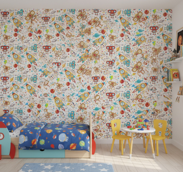 Behangpapier kinderkamer ruimte robots avontuur - TenStickers