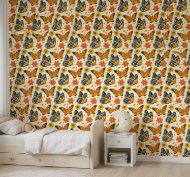 Behangpapier kinderkamer vlinders bloemenpatroon - TenStickers