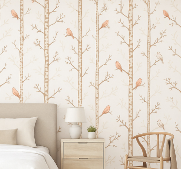 Behangpapier kinderkamer vogels en bomen patroon - TenStickers