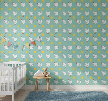 Behangpapier kinderkamer witte kuikens op blauwe achtergrond - TenStickers