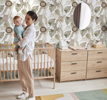 Beige junglepatroon babykamer behang - TenStickers