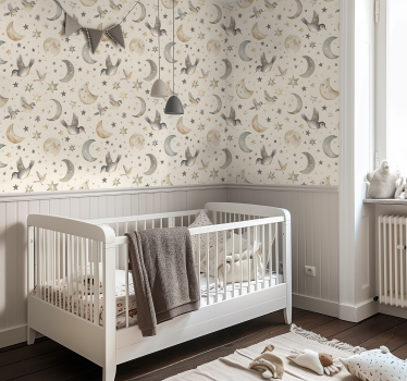 Beige nachtelijke hemel babykamer behang - TenStickers
