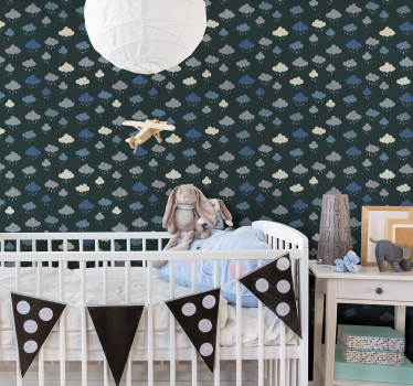 Bewolkte regenscène babykamer behang - TenStickers
