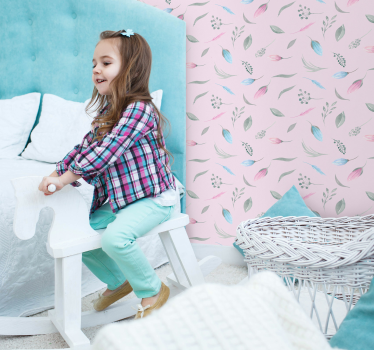 Bloemen roze patronen behangpapier kinderkamer - TenStickers