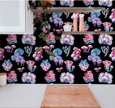 Bloemenpaddestoelenfantasie behang kunst - TenStickers