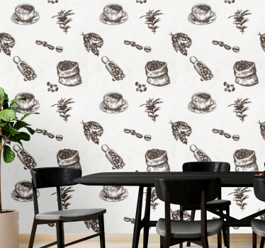 Cafeïnemotieven behang kunst - TenStickers