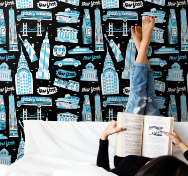 Collage van stedelijke iconen new york behang - TenStickers