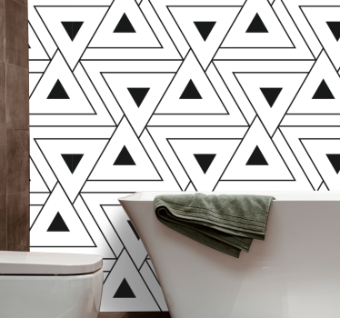 Zwart-witte driehoekige omtrek behang badkamer - TenStickers
