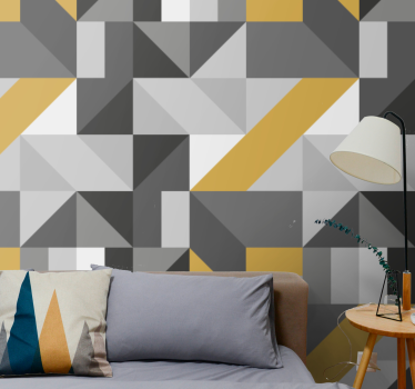 Driehoekjes behang Geometrisch patroon met gouden elementen - TenStickers