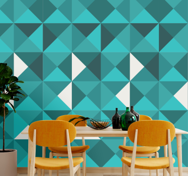 Blauw driehoekig ontwerp behang geometrisch - TenStickers