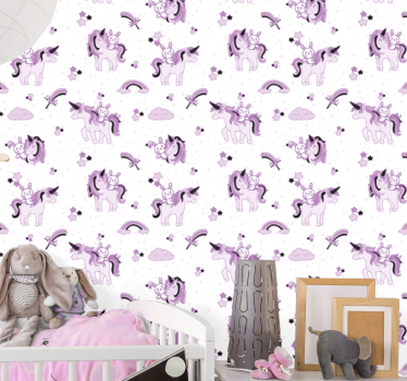 Eenhoorn fantasiescène babykamer behang - TenStickers