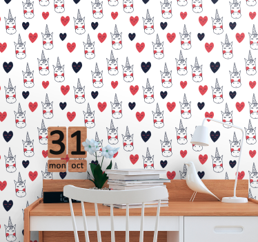 Eenhoorn hartpatroon behang kunst - TenStickers
