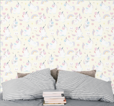 Eenhoorns en regenbogen babykamer behang - TenStickers