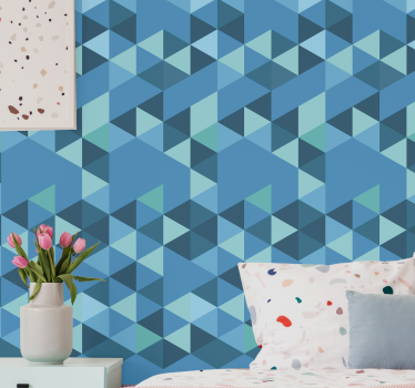 Blauwe kleine figuren behang geometrisch - TenStickers