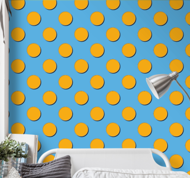 Oranje stippen op blauwe achtergrond stippenbehang - TenStickers
