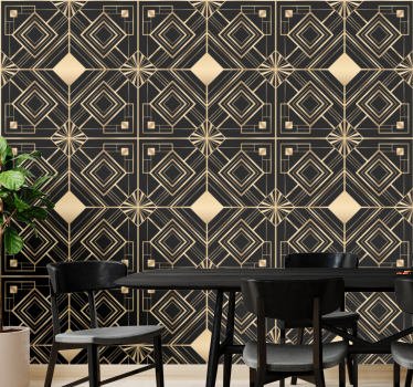Geometrische gouden vormen eetkamer behang - TenStickers