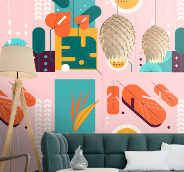 Geometrische natuurafbeelding behang kunst - TenStickers