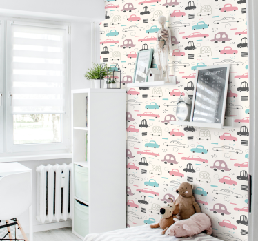 Kleurrijke cartoon auto's babykamer behang - TenStickers