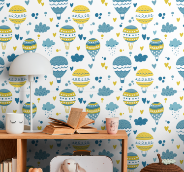 Blauwe en gele ballonnen behangpapier kinderkamer - TenStickers