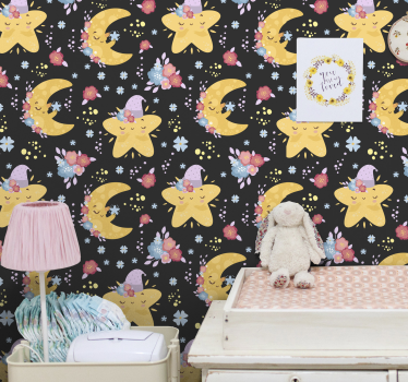 Lachende sterren en manen babykamer behang - TenStickers